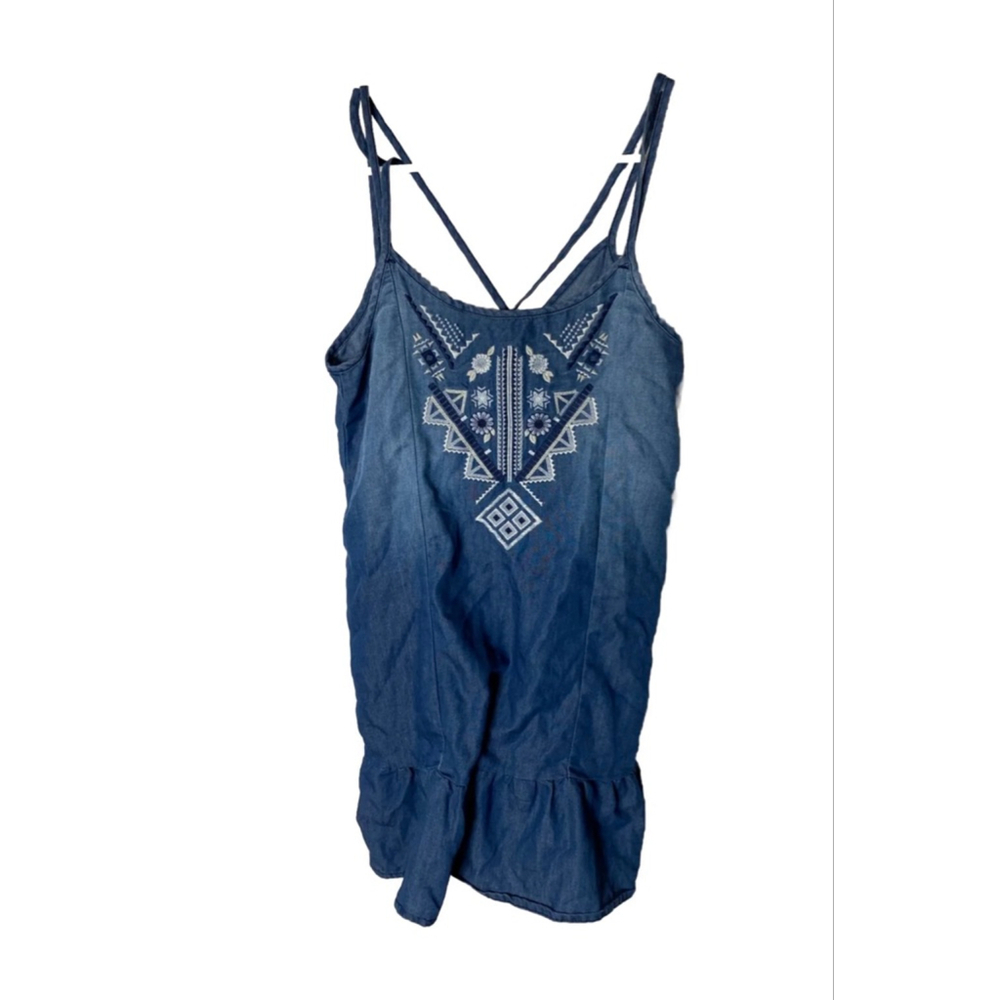 Dainty Strappy Mini Denim Jean Dress Women’s XS Coastal Cowgirl  boho Scandi
